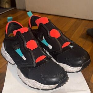 Aldo Women Black and Red Sneakers with Teal Accents